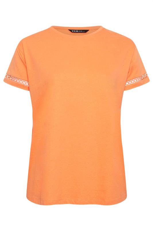 LIMITED COLLECTION Plus Size Orange Crochet Trim Short Sleeve T-Shirt | Yours Clothing 5