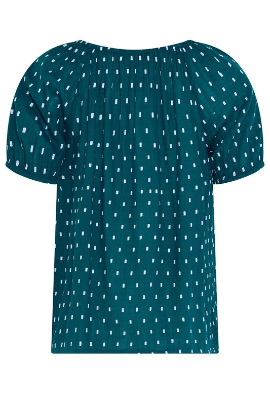M&Co Teal Blue Dobby Button Up Cotton Blouse | M&Co 2