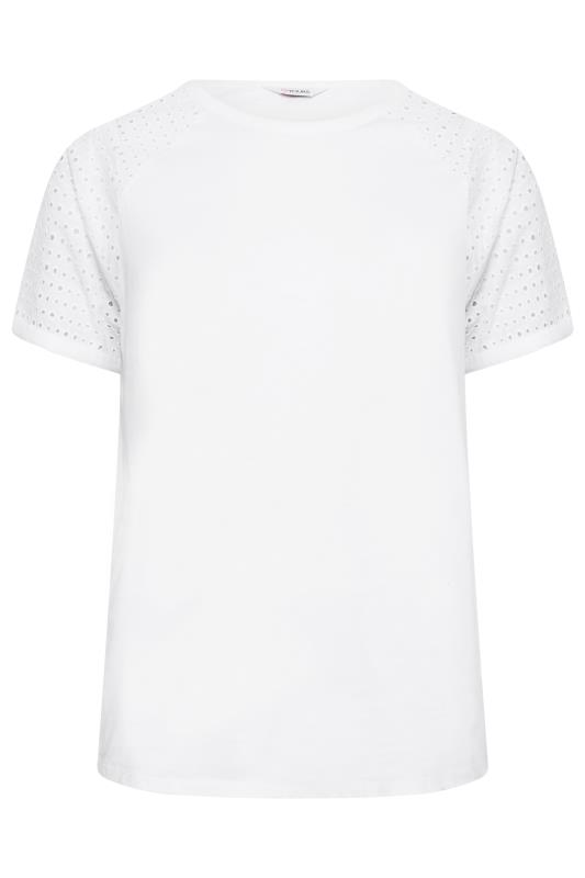 YOURS Plus Size White Broderie Anglaise Raglan T-Shirt | Yours Clothing 6