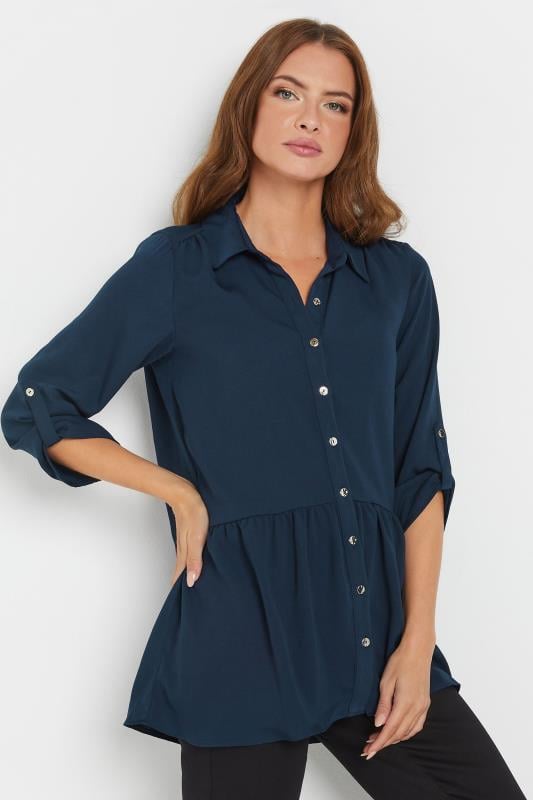  M&Co Navy Blue Frill Hem Shirt