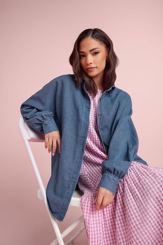  PixieGirl – Jeanshemd in Mittelblau im Oversized-Stil in Kurzgrößen