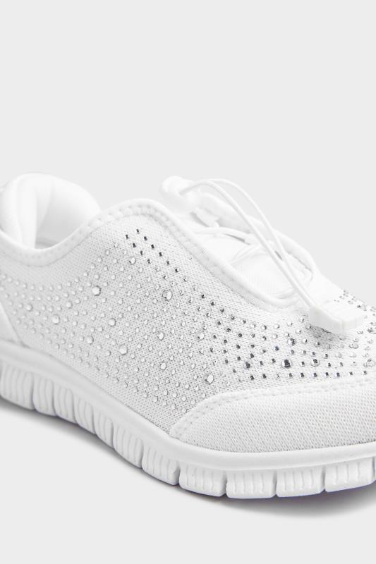 White Diamante Embellished Trainer in Extra Wide Fit | Yours Clothing 5