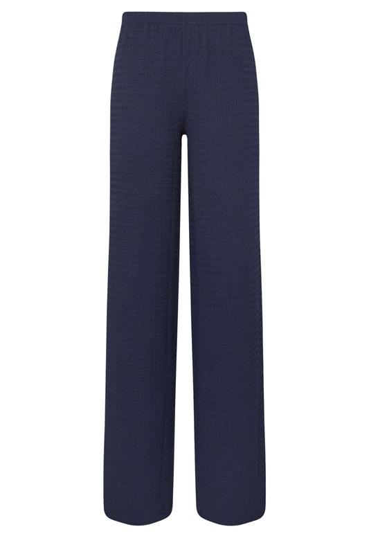 LTS Tall Women's Navy Blue Textured Elasticated Wide Leg Trousers | Long Tall Sally 5