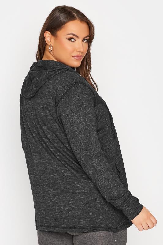 Black Marl Zip Through Hoodie | Sizes 16-40 | Yours Clothing 3