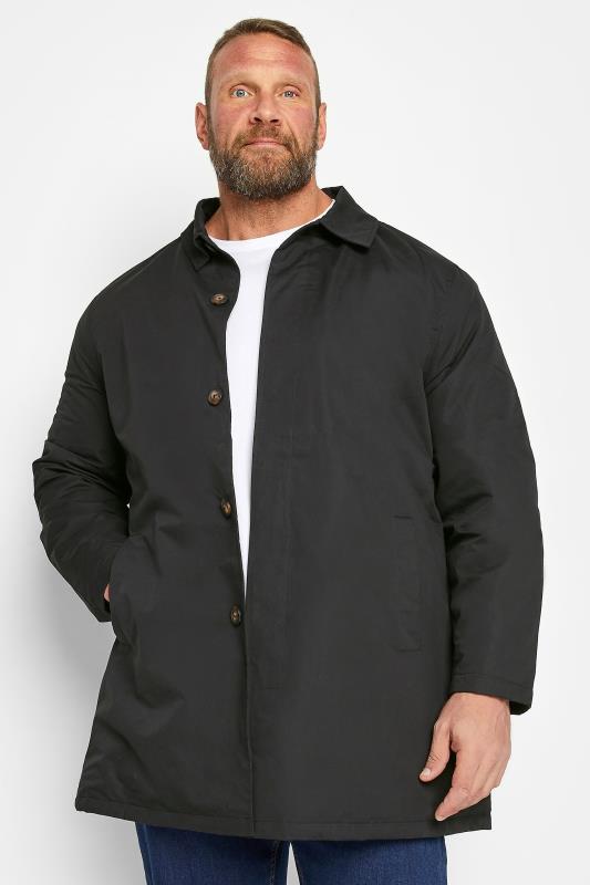  Grande Taille D555 Big & Tall Black Button Down Long Sleeve Shirt Jacket