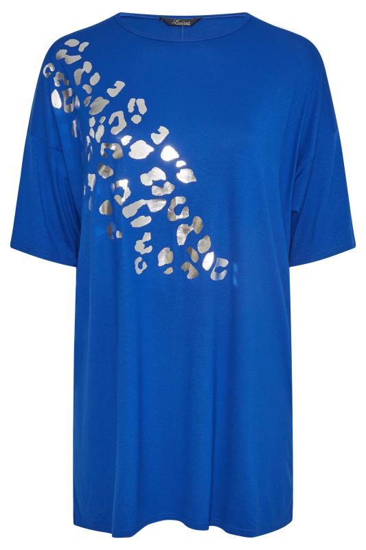 LIMITED COLLECTION Curve Cobalt Blue Foil Leopard Print Oversized T-Shirt 6