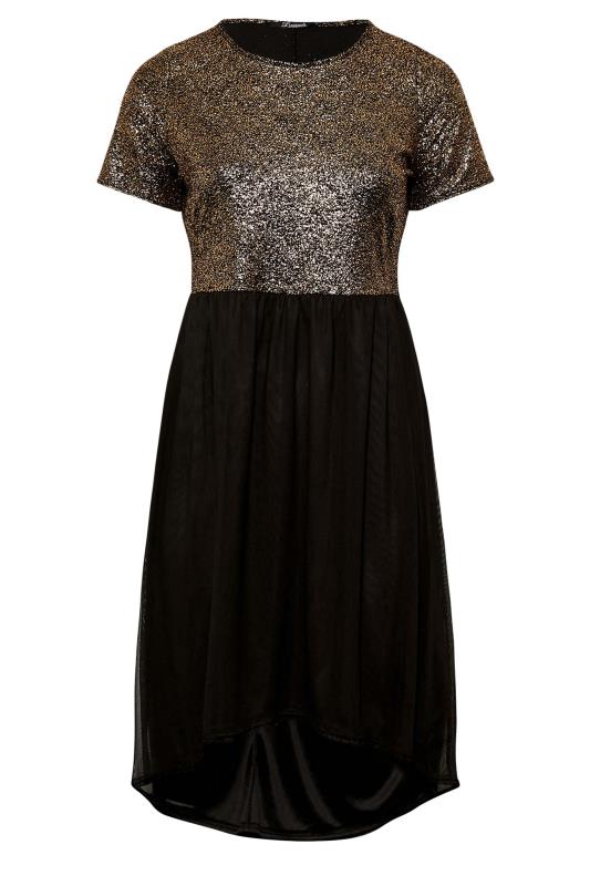 LIMITED COLLECTION Curve Black & Gold Glitter Mesh Dress | Yours Clothing 6