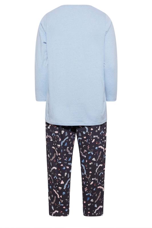 Plus Size Blue 'Cosy Time' Christmas Print Pyjama Set | Yours Clothing 7