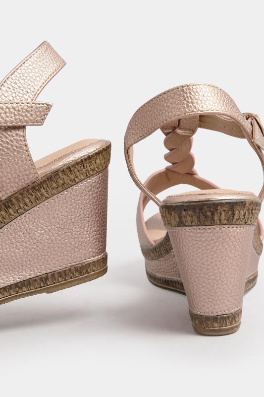 Rose Gold Cross Strap Wedge Heels In Extra Wide EEE Fit | Yours Clothing  4