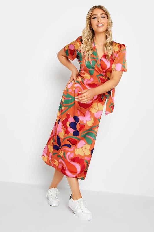 Women's  M&Co Orange Floral Print Wrap Dress