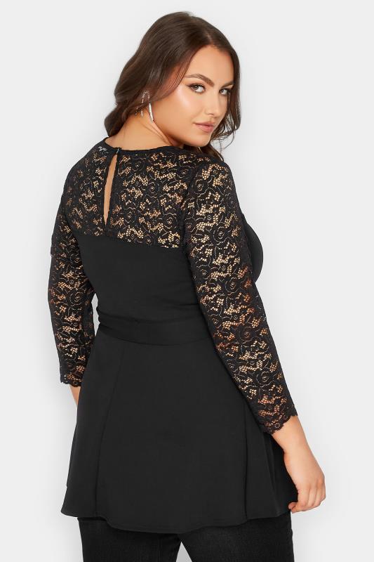YOURS LONDON Curve Plus Size Black Lace Sweetheart Peplum Top | Yours ...
