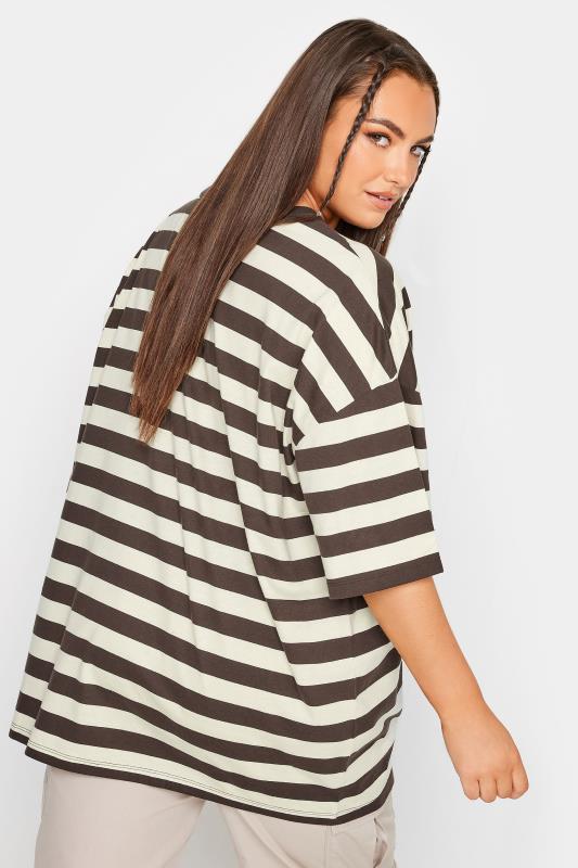 YOURS Plus Size Curve Brown Stripe Oversized Boxy T-Shirt | Yours Clothing  5