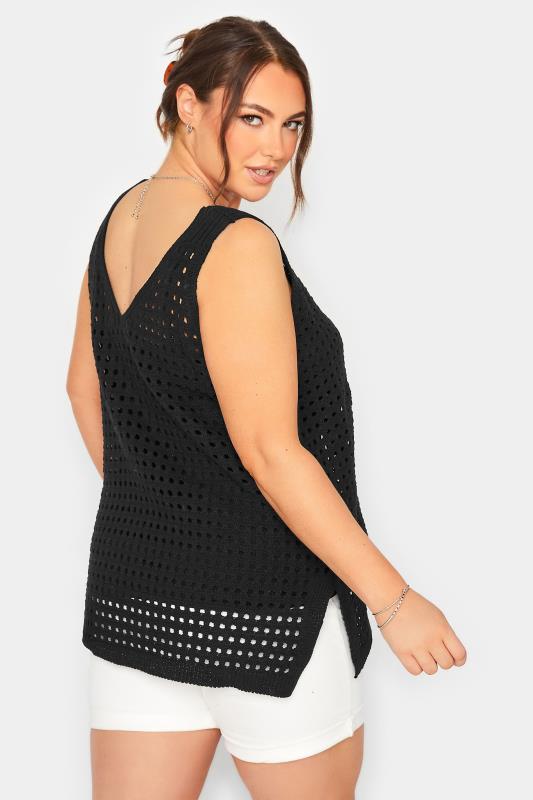 YOURS Plus Size Black Crochet Vest Top | Yours Clothing 3