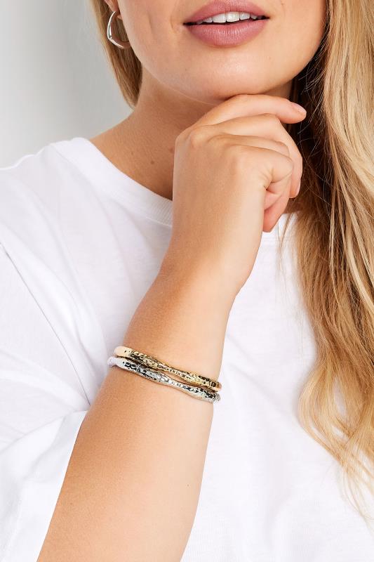  Grande Taille 2 PACK Gold & Silver Tone Stretch Metal Bangle Set