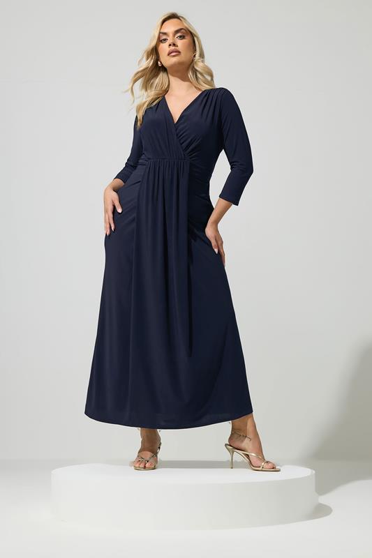  YOURS LONDON Curve Navy Blue Maxi Drape Dress