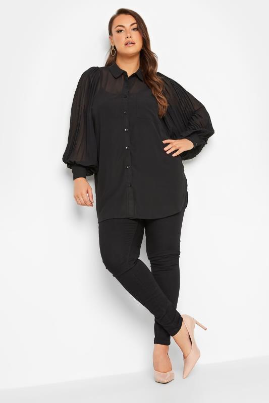 Plus Size YOURS LONDON Black Pleat Sleeve Mesh Shirt | Yours Clothing 2