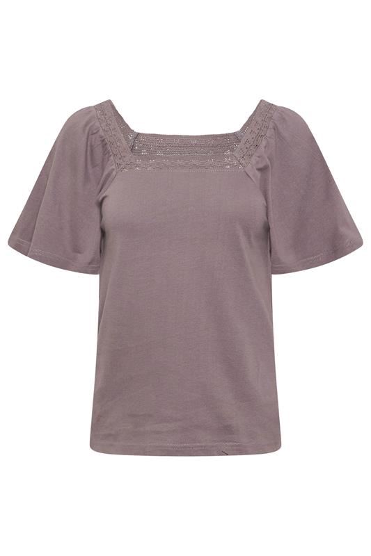 PixieGirl Petite Women's Light Purple Crochet Trim Flutter Sleeve Cotton T-Shirt | PixieGirl 5