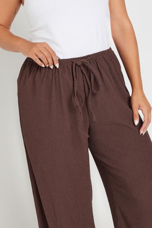 YOURS Plus Size Brown Textured Wide Leg Trousers | Yours Clothing 4