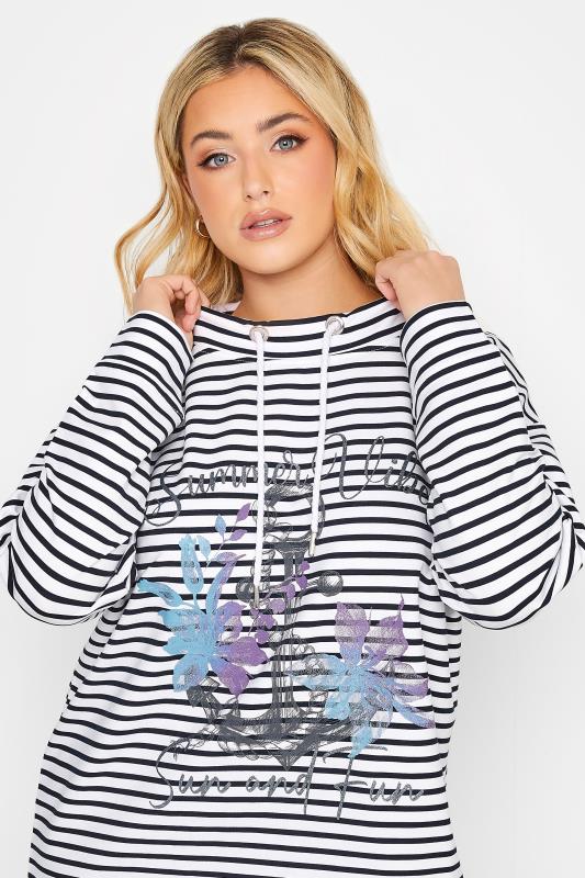 YOURS Plus Size Curve White & Black Stripe Anchor Print Sweatshirt | Yours Clothing  4