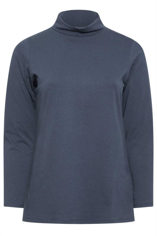 YOURS Plus Size Navy Blue Long Sleeve Turtle Neck Top | Yours Clothing 5