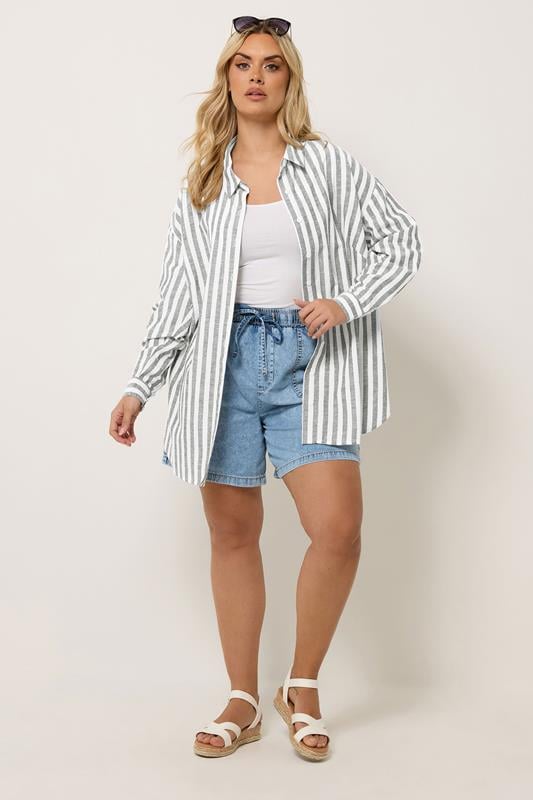 YOURS Plus Size Black & White Linen Stripe Shirt | Yours Clothing 1