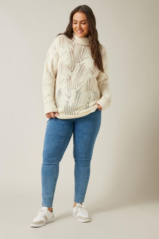 EVANS Plus Size White Roll Neck Knitted Jumper | Evans 3