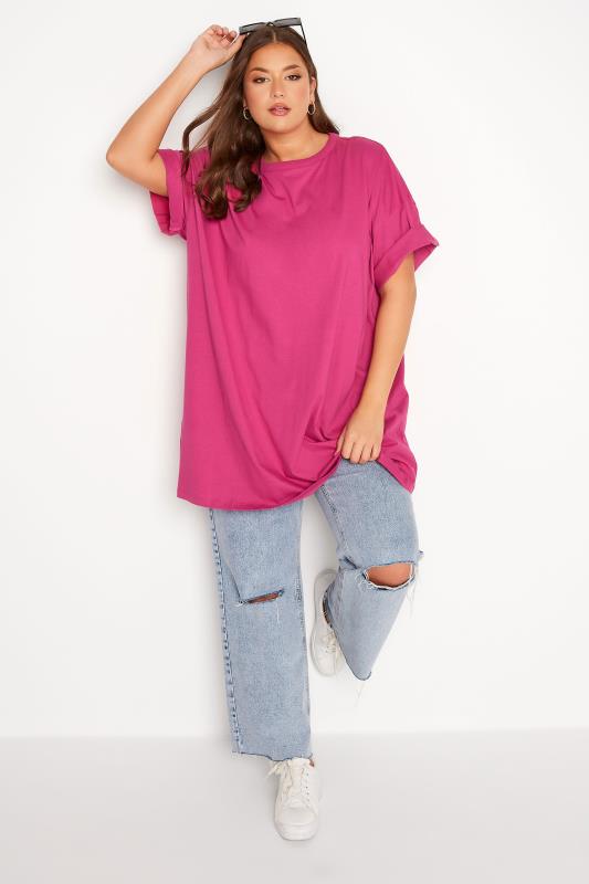 Plus Size Pink Oversized Tunic T-Shirt Dress | Yours Clothing 2