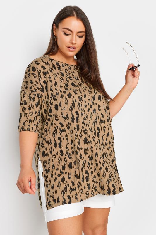 YOURS Plus Size Brown Leopard Print Oversized Top | Yours Clothing 1