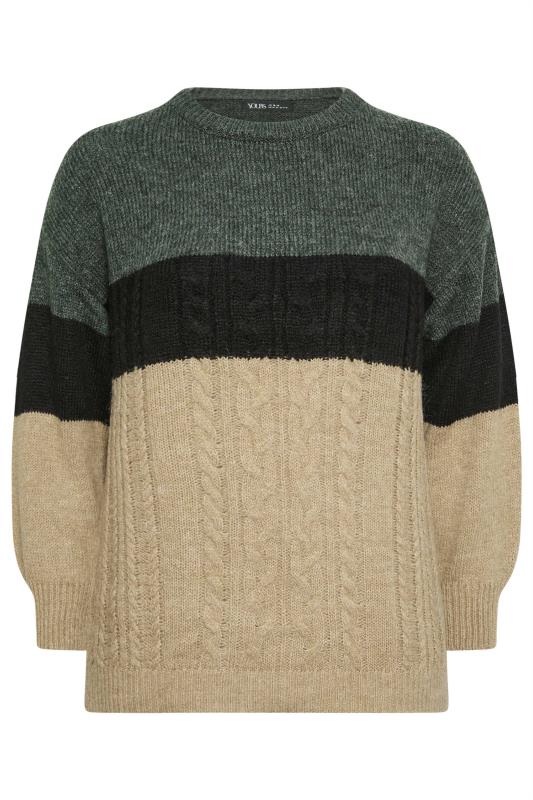 YOURS Plus Size Beige Brown Colourblock Cable Knit Jumper | Yours Clothing 5