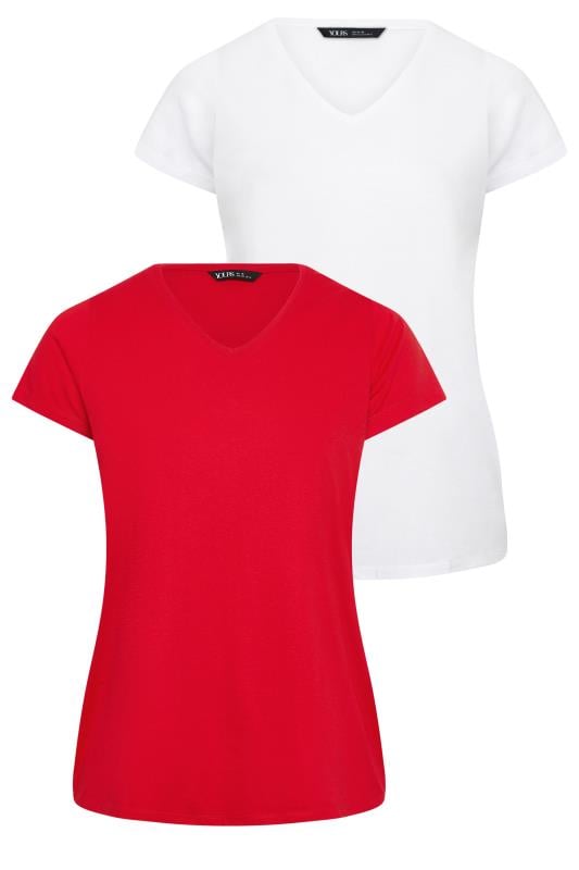 YOURS Plus Size 2 PACK Red & White Core T-Shirts | Yours Clothing 8