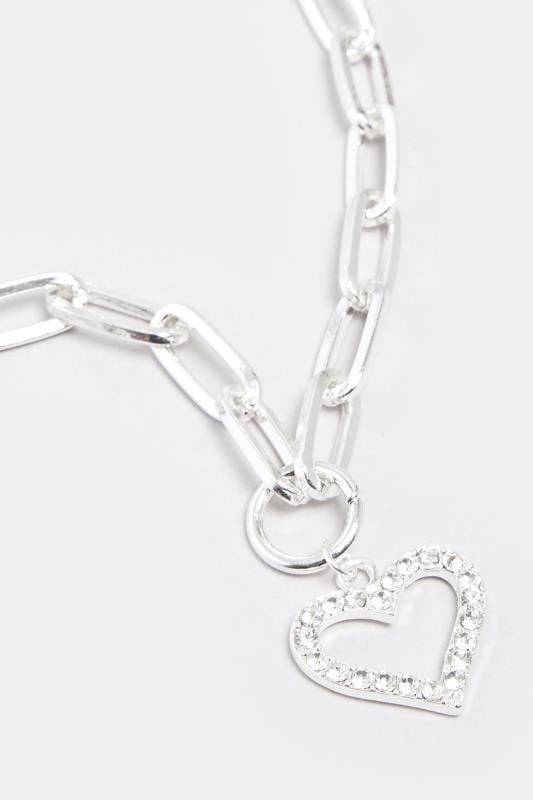 Silver Tone Chain Diamante Heart Necklace | Yours Clothing  3