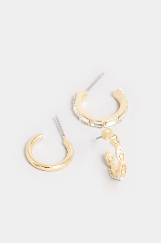 3 PACK Gold Tone Diamante Hoop Earrings | Yours Clothing 4