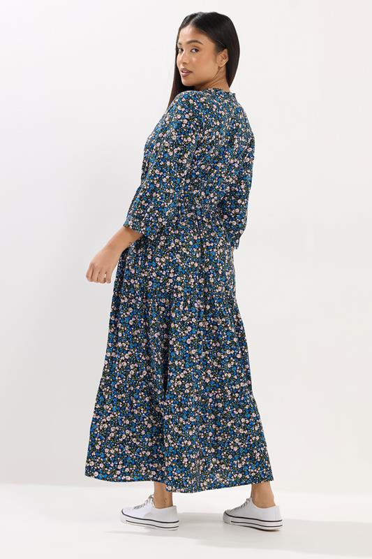 M&Co Petite Women's Blue Ditsy Floral Tiered Maxi Dress | M&Co 4