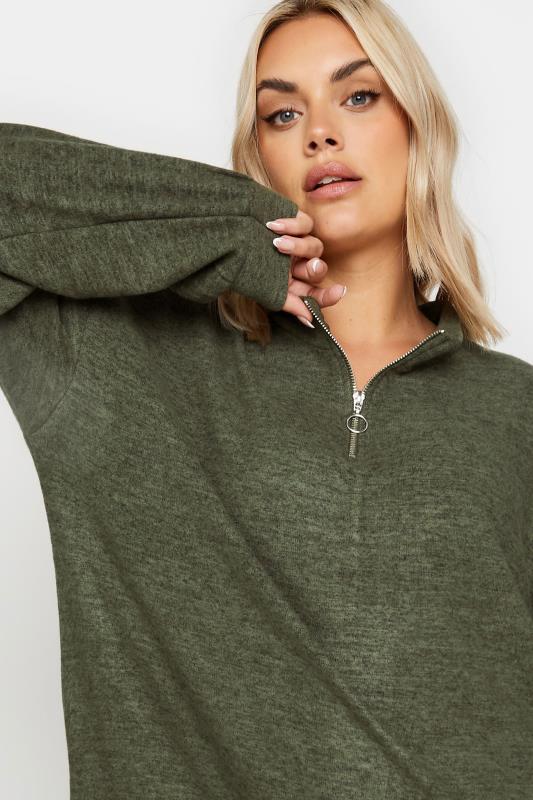 YOURS Plus Size Green Soft Touch Zip Neck Jumper Dress | Yours Clothing 4