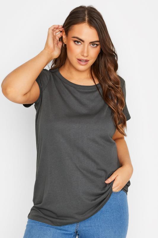 Plus Size Grey Short Sleeve T-Shirt - Petite | Yours Clothing 1