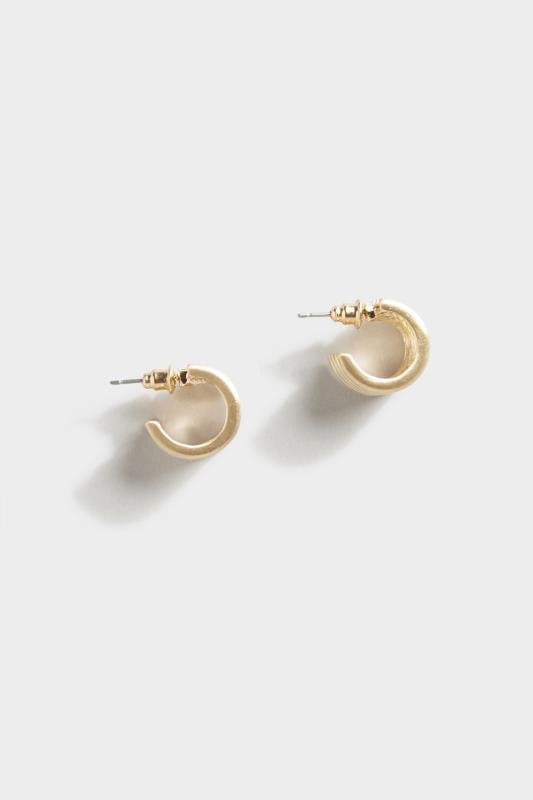 Gold Tone Ribbed Hoop Earrings | Yours Clothing 2
