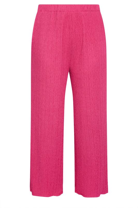 YOURS Plus Size Pink Crinkle Plisse Wide Leg Trousers | Yours Clothing 5