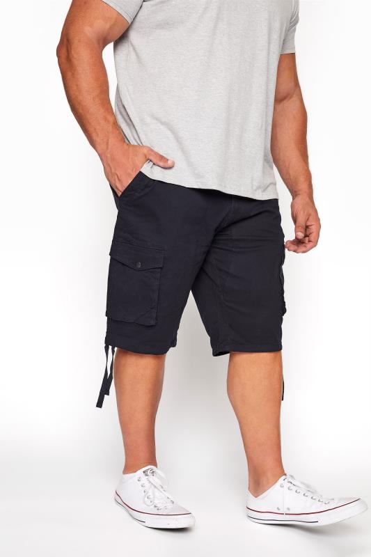 Yours Clothing Cotton Badrhino Big & Tall Navy Blue Stretch Cargo Shorts Womens Clothing Shorts Cargo shorts 