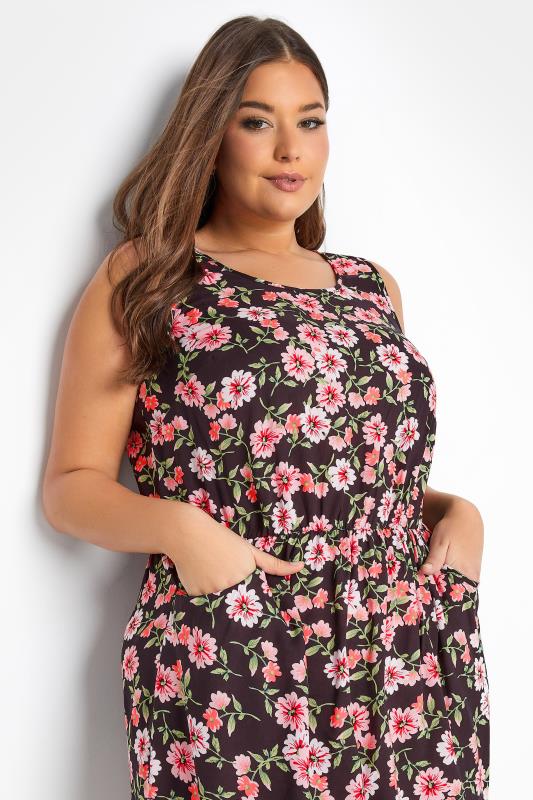 Curve Black Floral Sleeveless Midi Dress | Yours Clothing 4