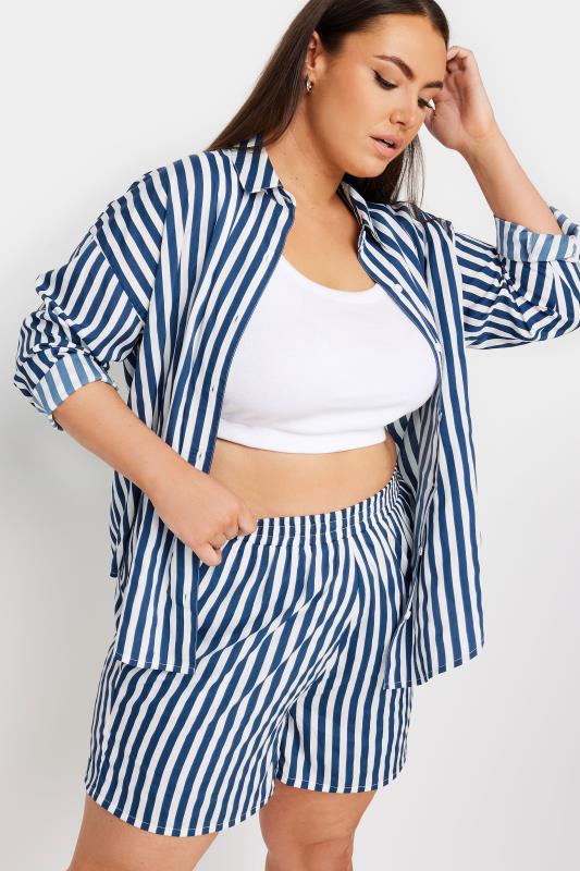 YOURS Plus Size Blue Stripe Print Shorts | Yours Clothing 5