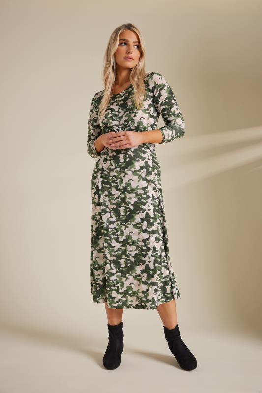M&Co Khaki Green Abstract Print Twist Front Midaxi Dress 5