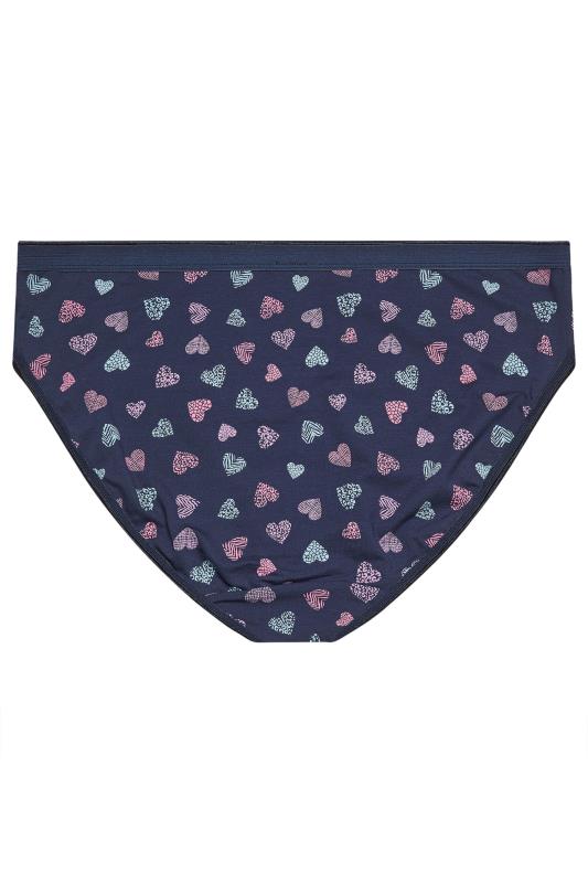 YOURS 5 PACK Plus Size Navy Blue Heart Print High Leg Knickers | Yours Clothing 7
