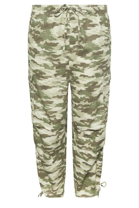 YOURS Curve Plus Size Green Camo Print Cargo Parachute Trousers | Yours Clothing  5