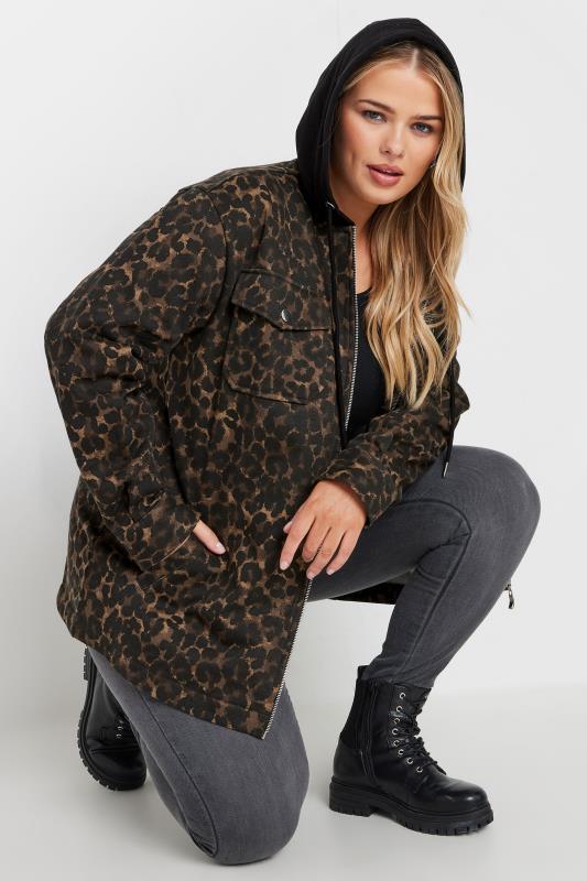  YOURS Curve Brown Leopard Print Hooded Shacket