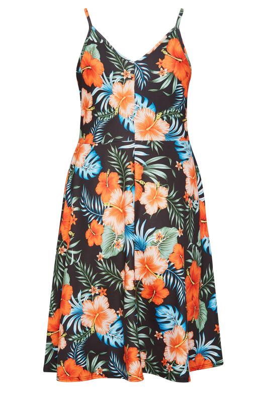 YOURS LONDON Plus Size Black Tropical Print Bow Front Dress | Yours Clothing 8