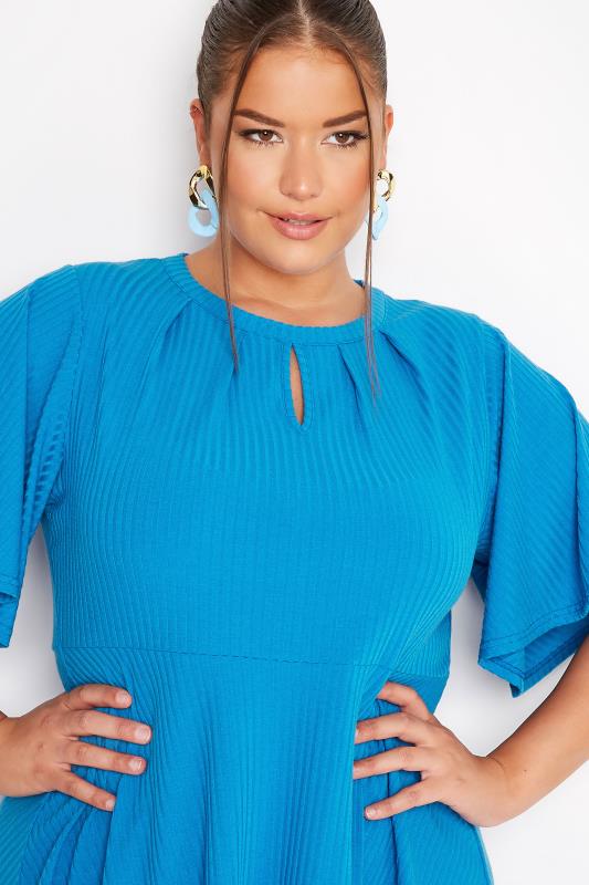 LIMITED COLLECTION Curve Blue Keyhole Ribbed Peplum Top 4
