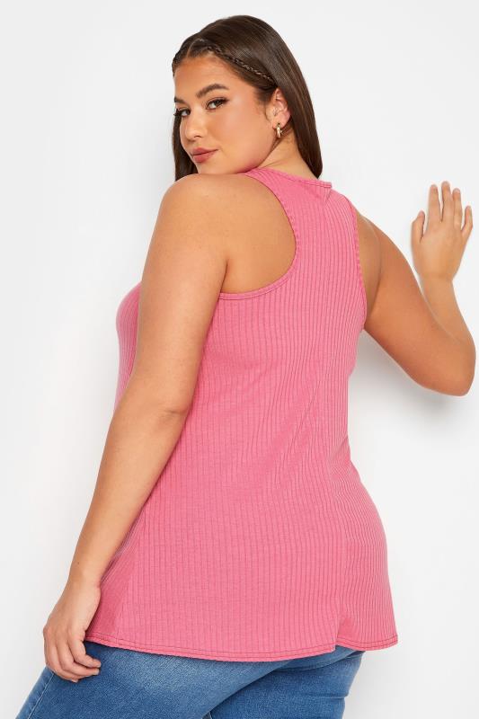 LIMITED COLLECTION Curve Plus Size Pink Ribbed Racer Cami Vest Top | Yours Clothing  4