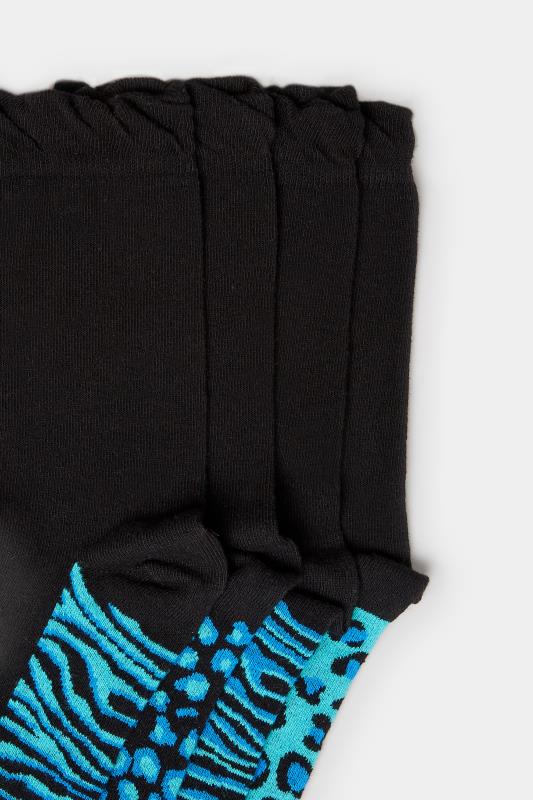 YOURS 4 PACK Black Animal Print Footbed Ankle Socks | Yours Clothing 4