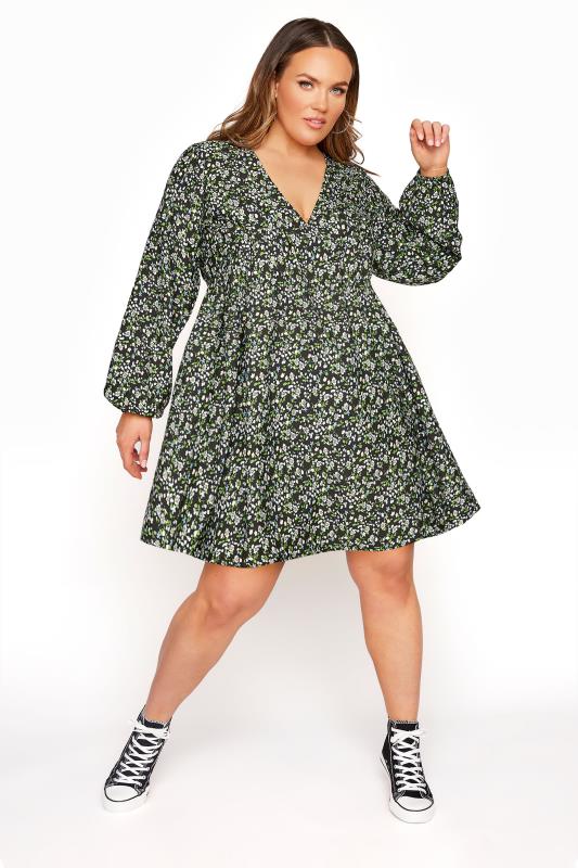 Plus Size  LIMITED COLLECTION Black & Green Ditsy Tea Dress