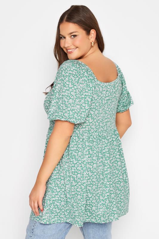 Plus Size Green Floral Ruched Top | Yours Clothing 3